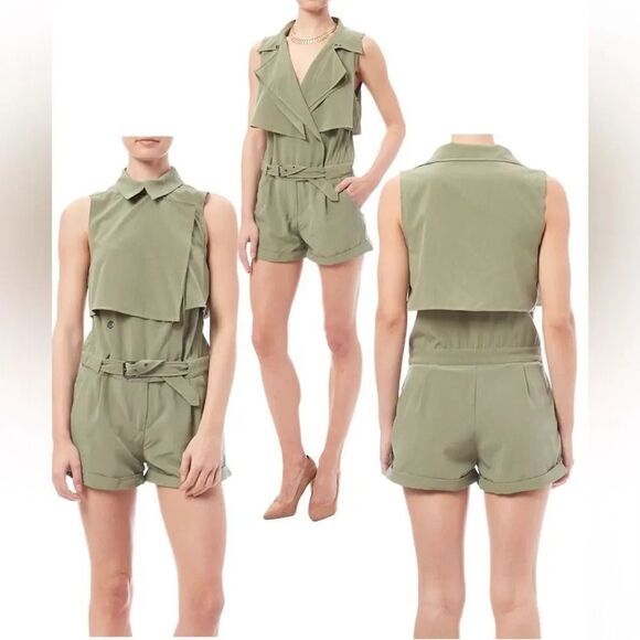 HYFVE Olive Sleeveless Belted Military Romper Size Medium - Picture 1 of 10